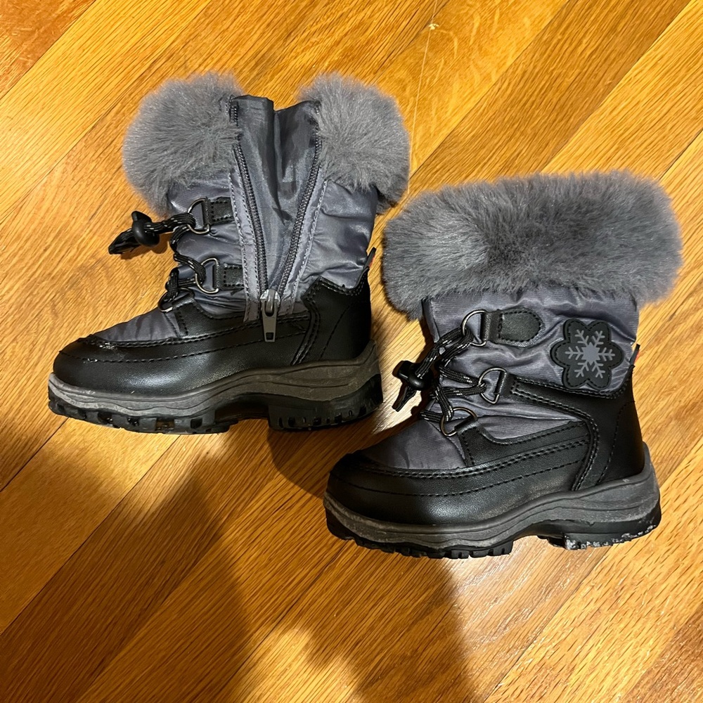 Toddle boy girl Winter Boots with Fur Trim - Gray
